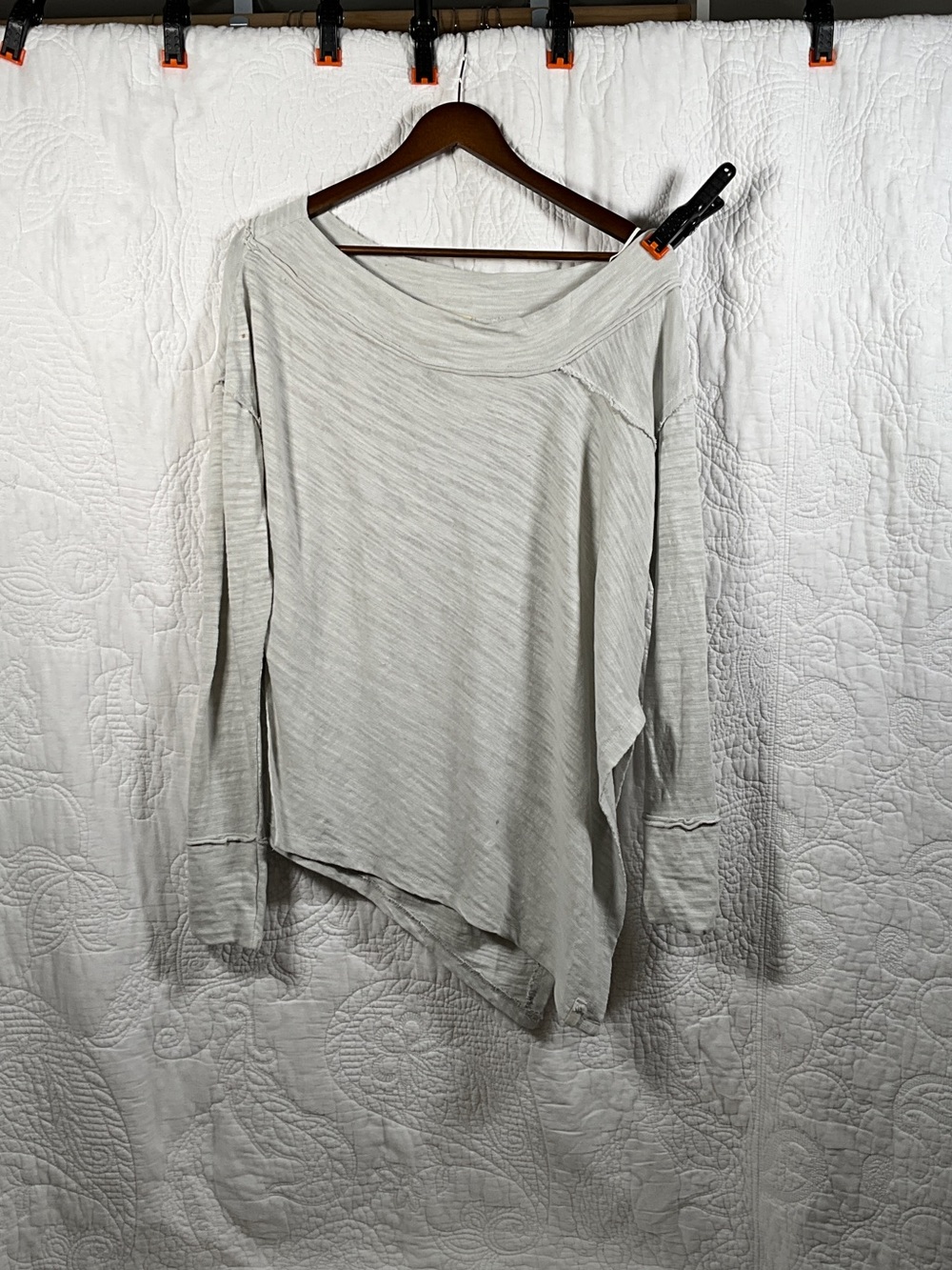 Light Gray Asymmetric Long-Sleeve Women's Top